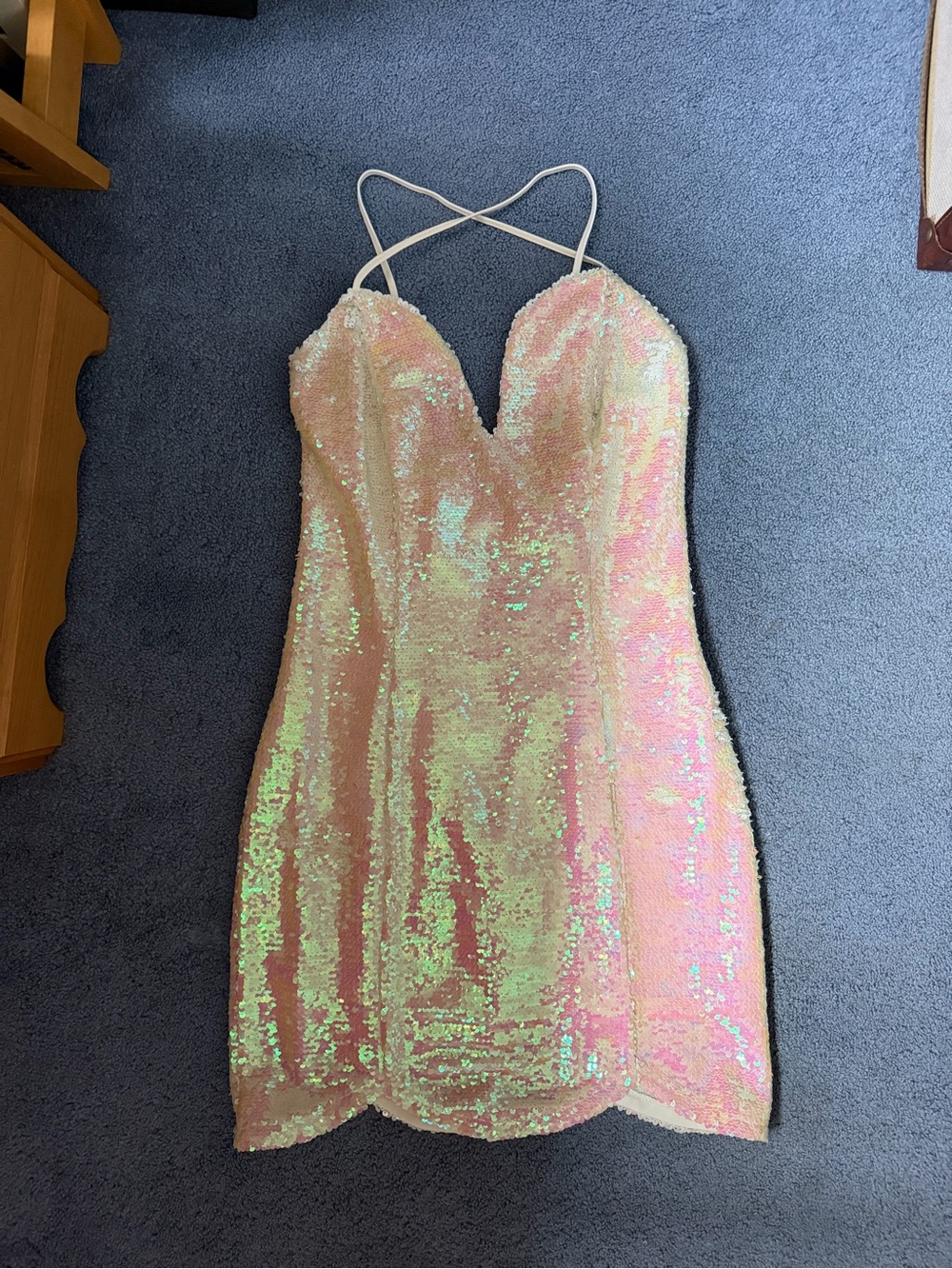 Charlotte Russe Iridescent Pink Sequin Mini Dress with Crisscross Straps
